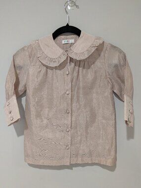 Coco Blanc Girls Champagne Shimmer Organza Ruffle Peter Pan Collar Blouse Size 7